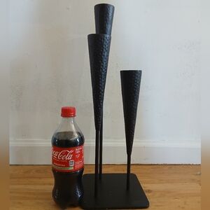 Three candlestick holder three pillar metal